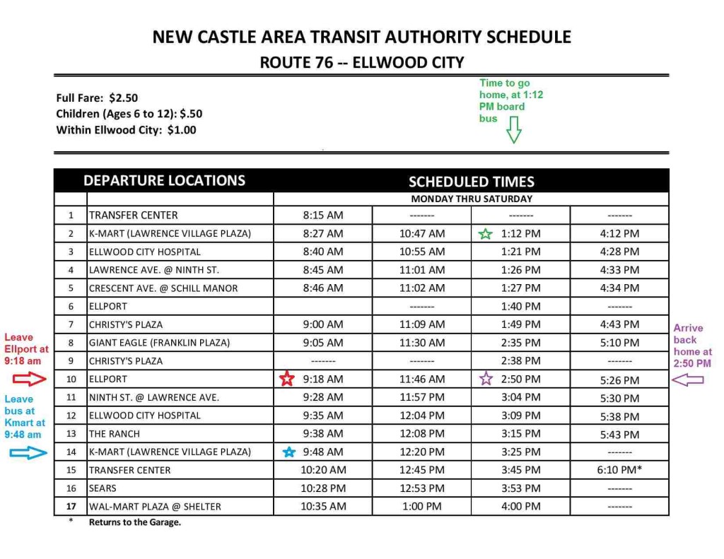 reading schedules | new castle area transit authority